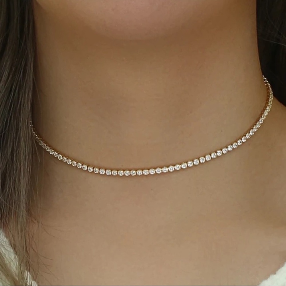 NEW 14K GOLD TENNIS CHAIN DIAMOND CHOKER NECKLACE